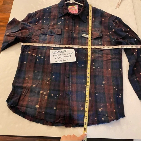 Bart Simpson Reworked Bleached Plaid Flannel Shirt Men Unisex Large Handmade - Picture 10 of 14